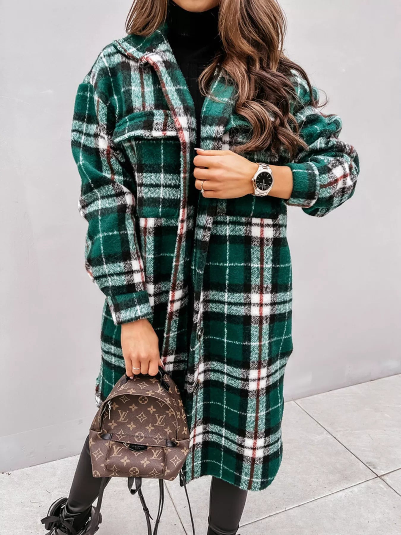 Longline Plaid Button-Up Coat for Women | Boutique Outerwear