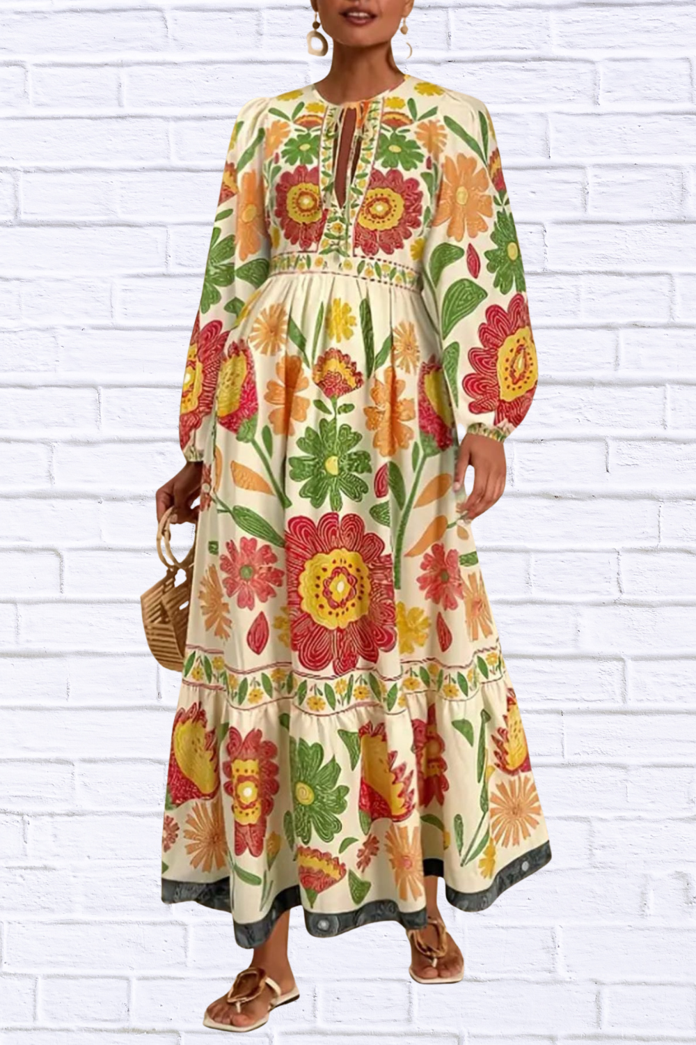 Floral Tie Waist Long Sleeve Dress