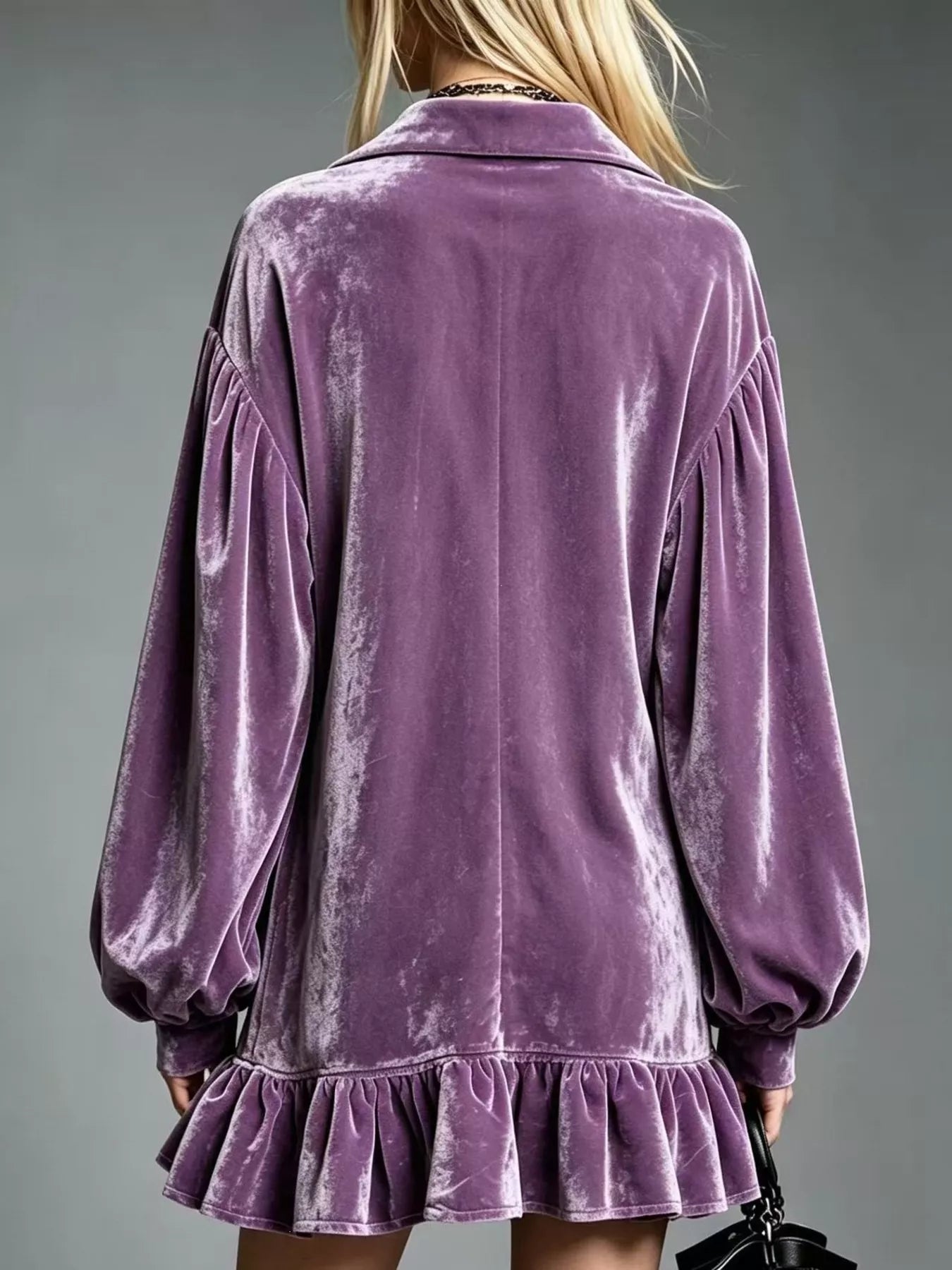 Full Size Velvet Ruffled Hem Long Sleeve Dress Plus Size