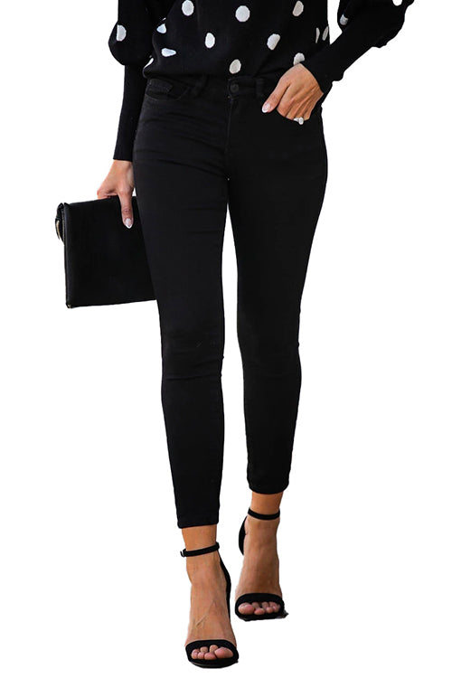 Stretchy Mid Rise Skinny Denim Pants Black