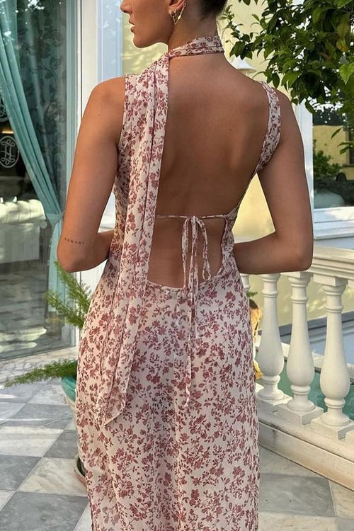 Rosiedress Sleeveless Open Back Slit Floral Print Maxi Flowy Dress