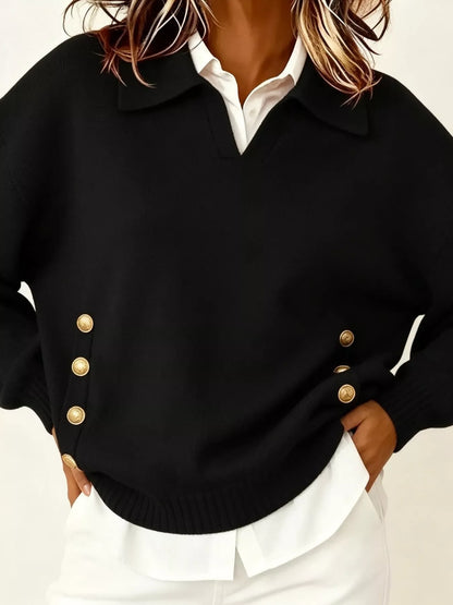 Chic Collared Decor-Button Sweater