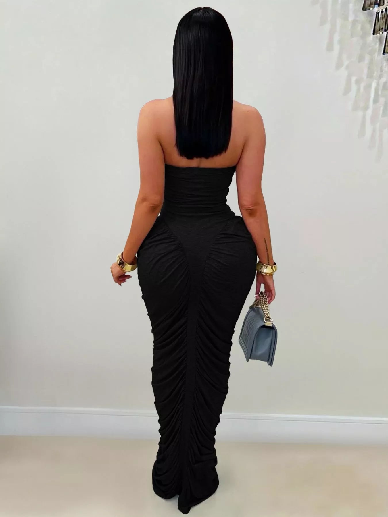 Strapless Ruched Bodycon Maxi Dress