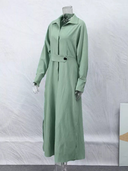 Side Slit Long Sleeve Shirt Dress