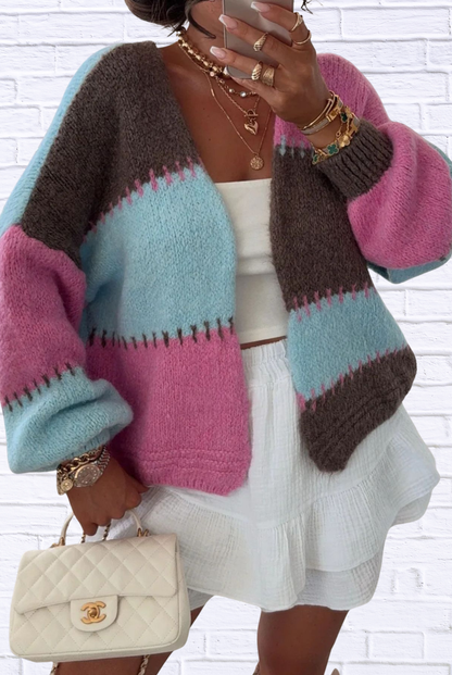 Color Block Open Front Cardigan