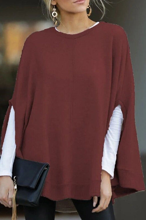 Rosiedress Crewneck Batwing Sleeve Cloak Top Burgundy