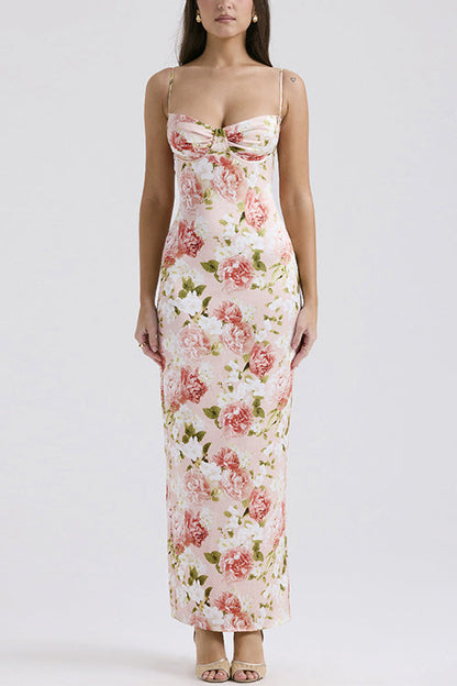 Rosiedress Floral Print Back Slit Bustier Maxi Sling Dress