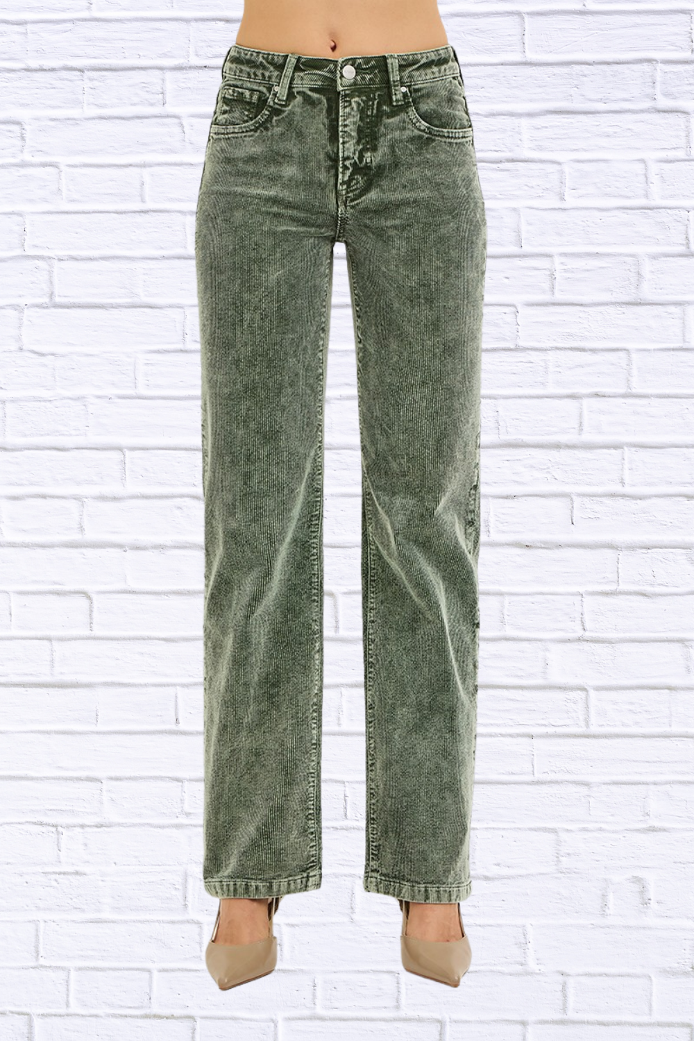 RISEN Tummy Control Mid Rise Straight Leg Corduroy Pants