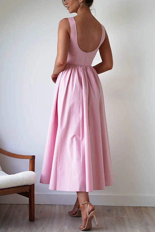 Sleeveless Open Back Swing Midi Dress