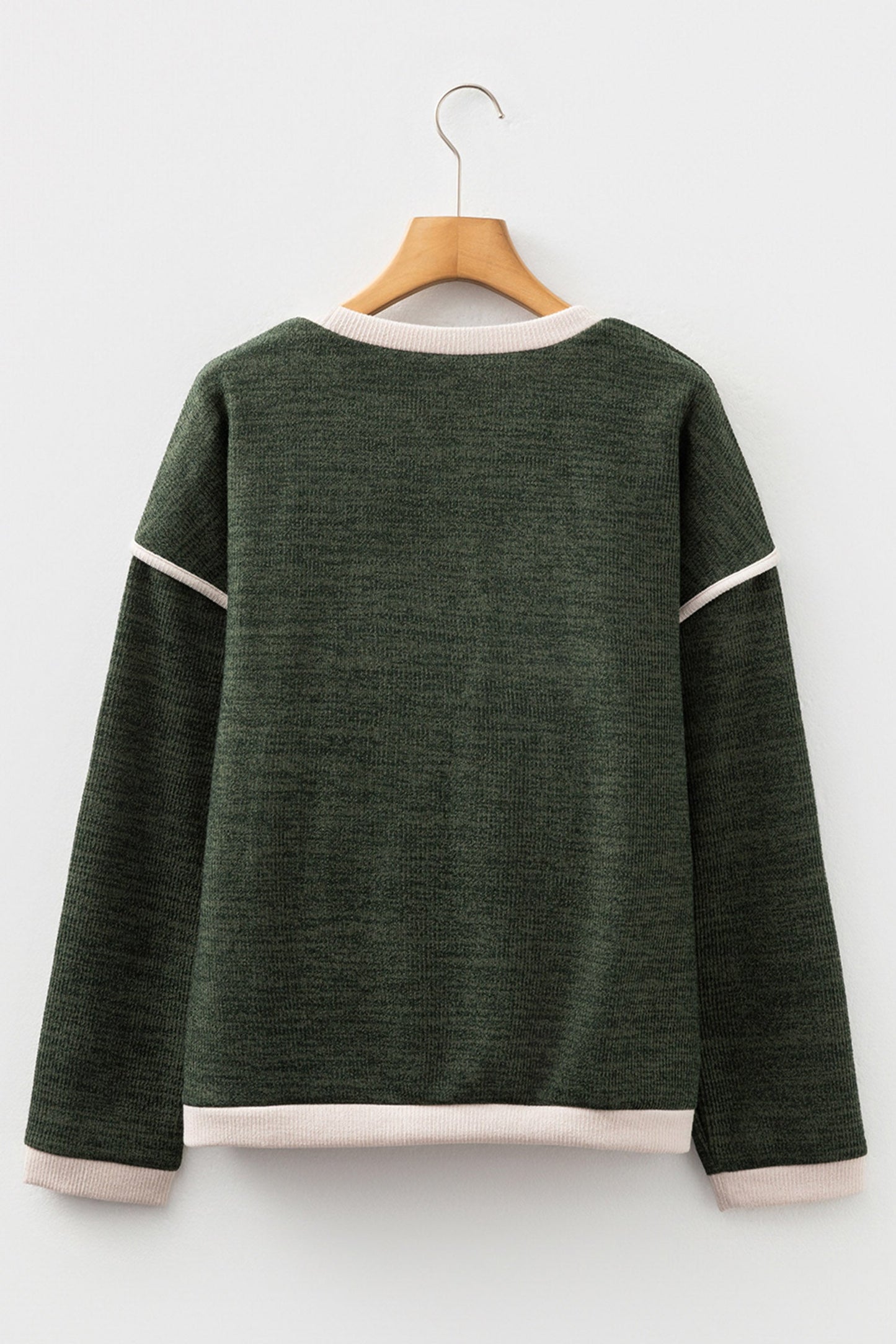 Four Leaf Clover Mallard Duck Graphic Contrast Trim Patchwork Casual Knit Top