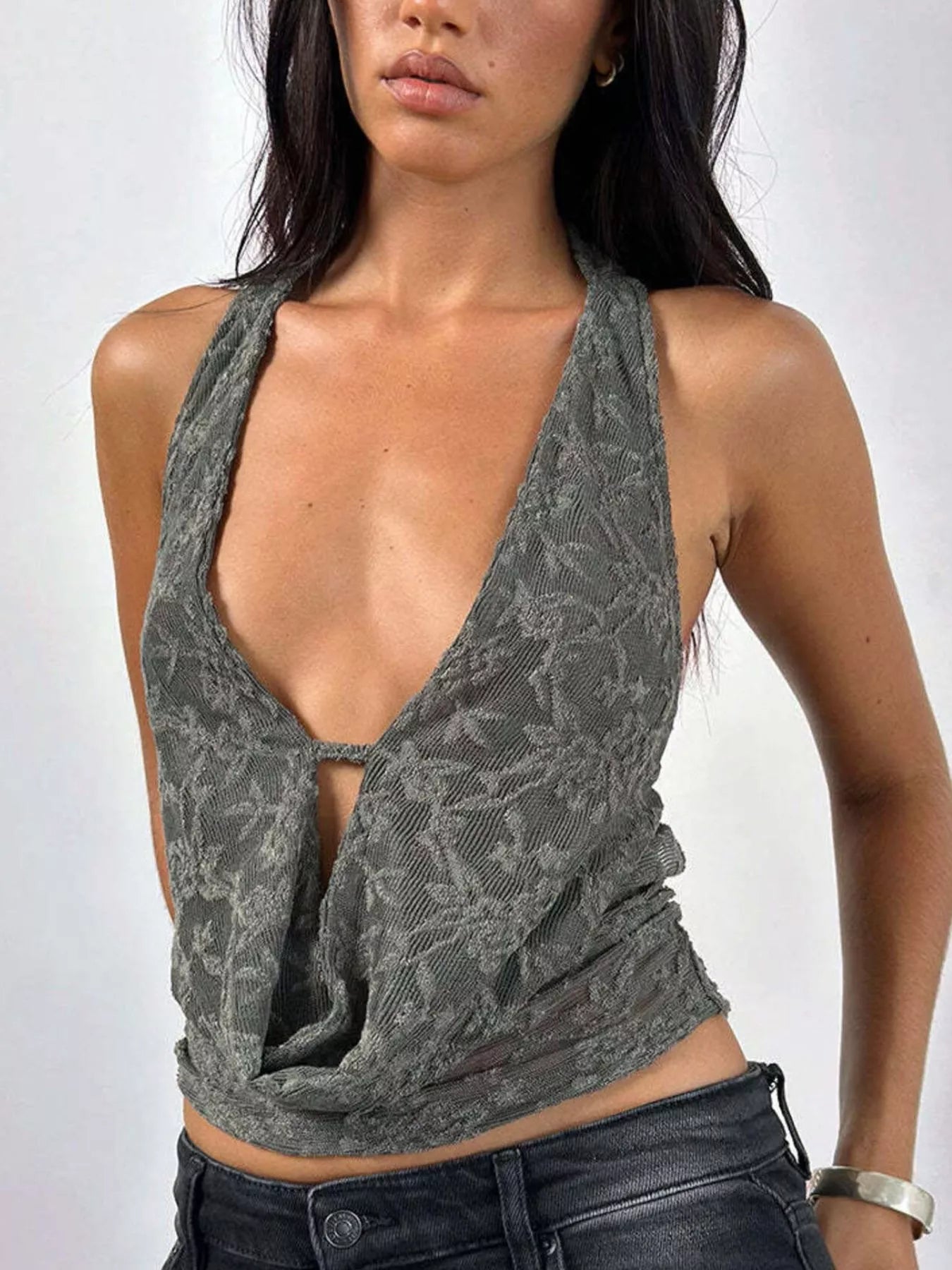 Floral Lace Halter Neck Cami