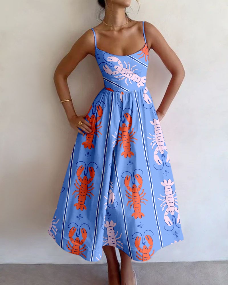 Abstract lobster print halter dress