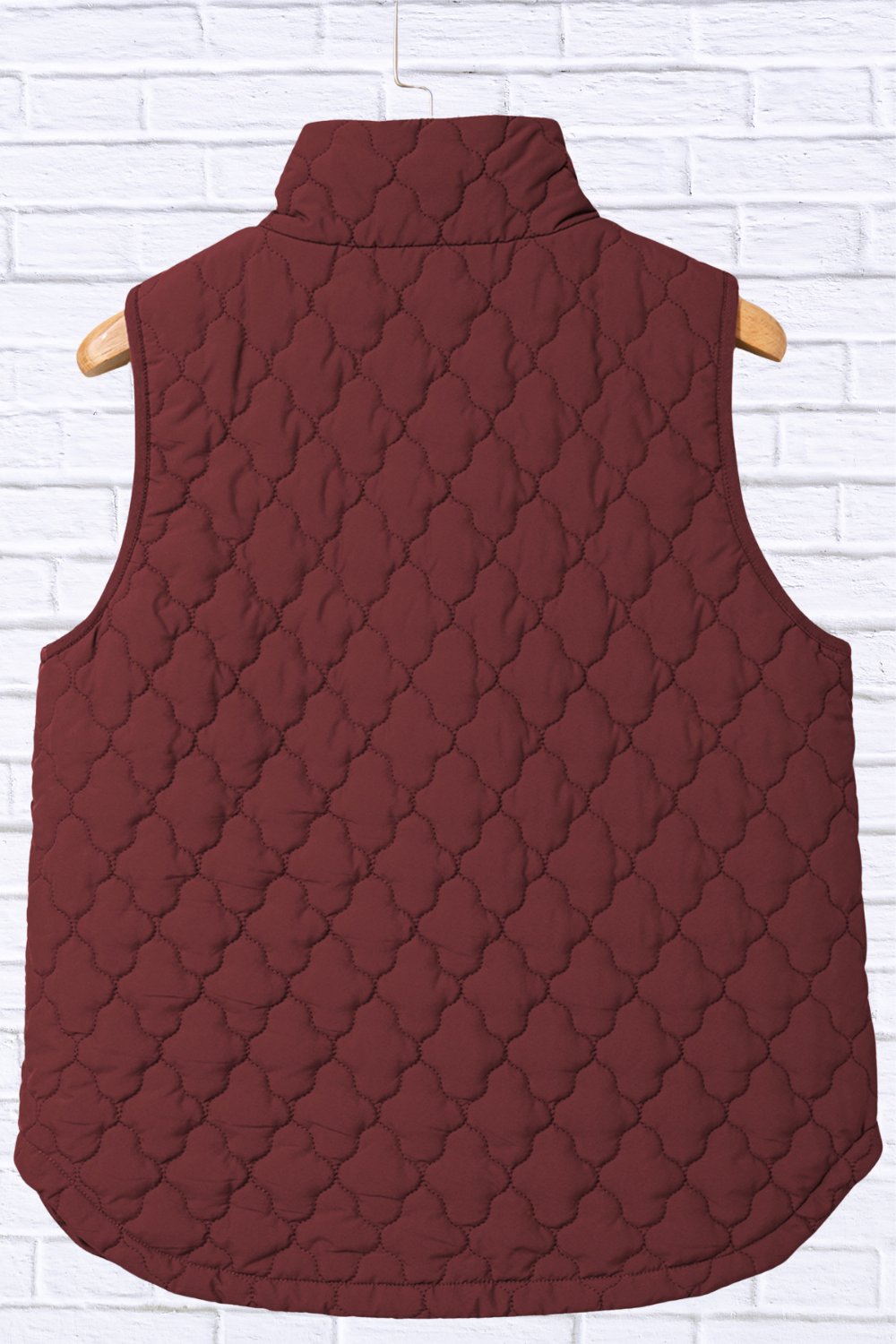 Burgundy Quilted Snap Down Zip Up Vest Coat – Women’s Lightweight Warm Outerwear for Fall & Winter
