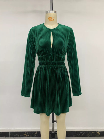 Ribbed Keyhole Long Sleeve Mini Dress
