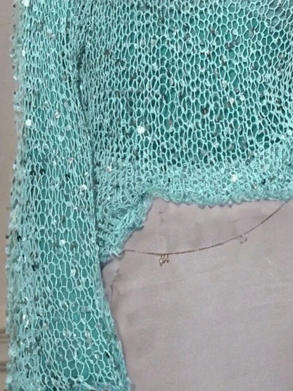 Sequin Long Sleeve Knit Cover Up