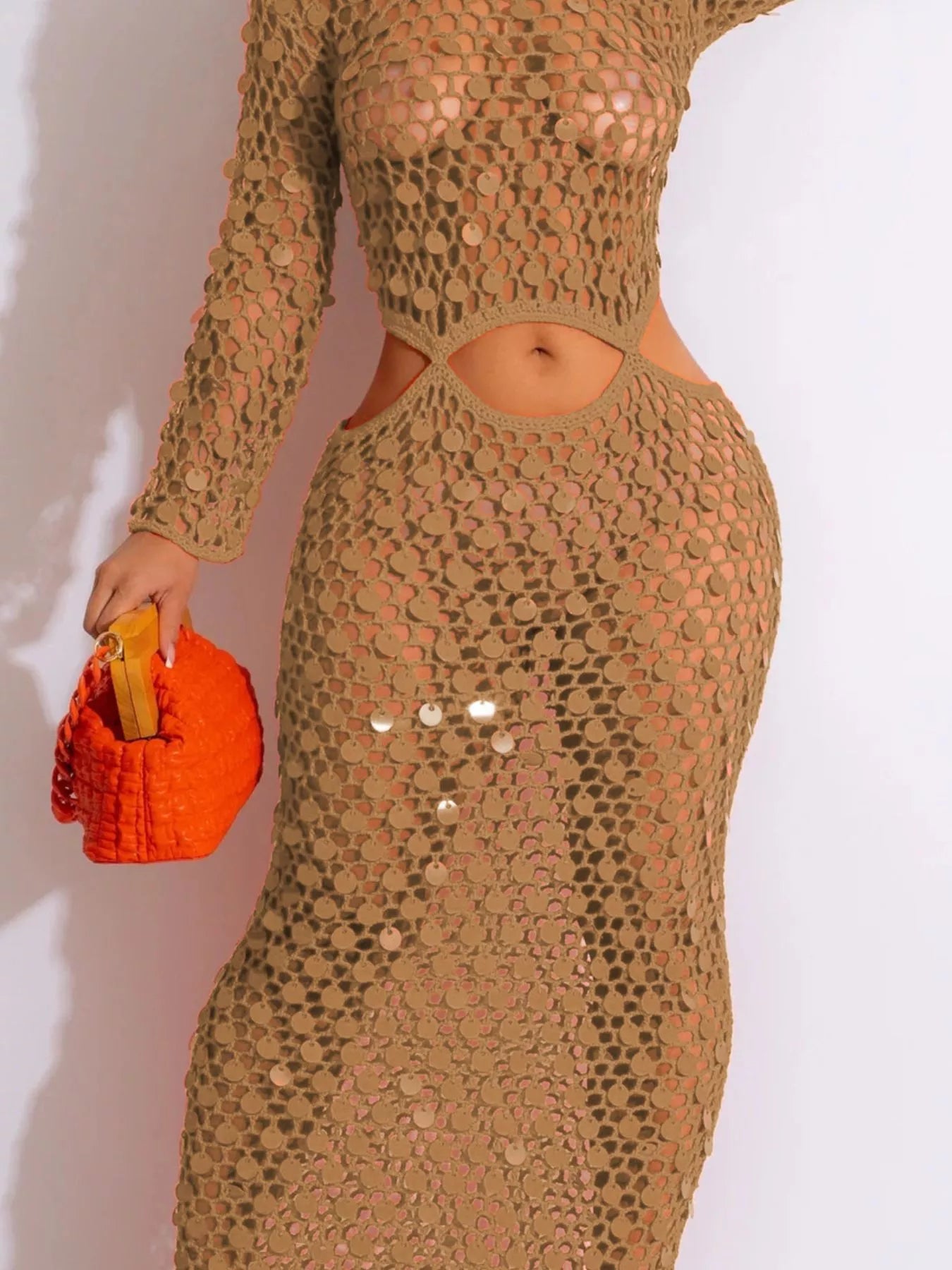 Pailletten-Maxikleid mit Netzeinsatz
