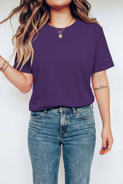 Tillandsia Purple Casual Plain Crew Neck Tee