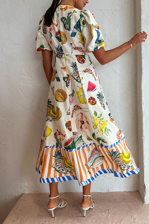 Rosiedress Puff Sleeve Food Printed Swing Maxi Vacation Dress