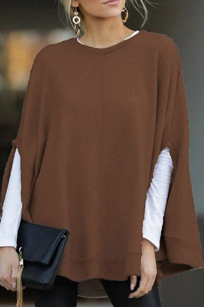 Crewneck Batwing Sleeve Cloak Top Brown