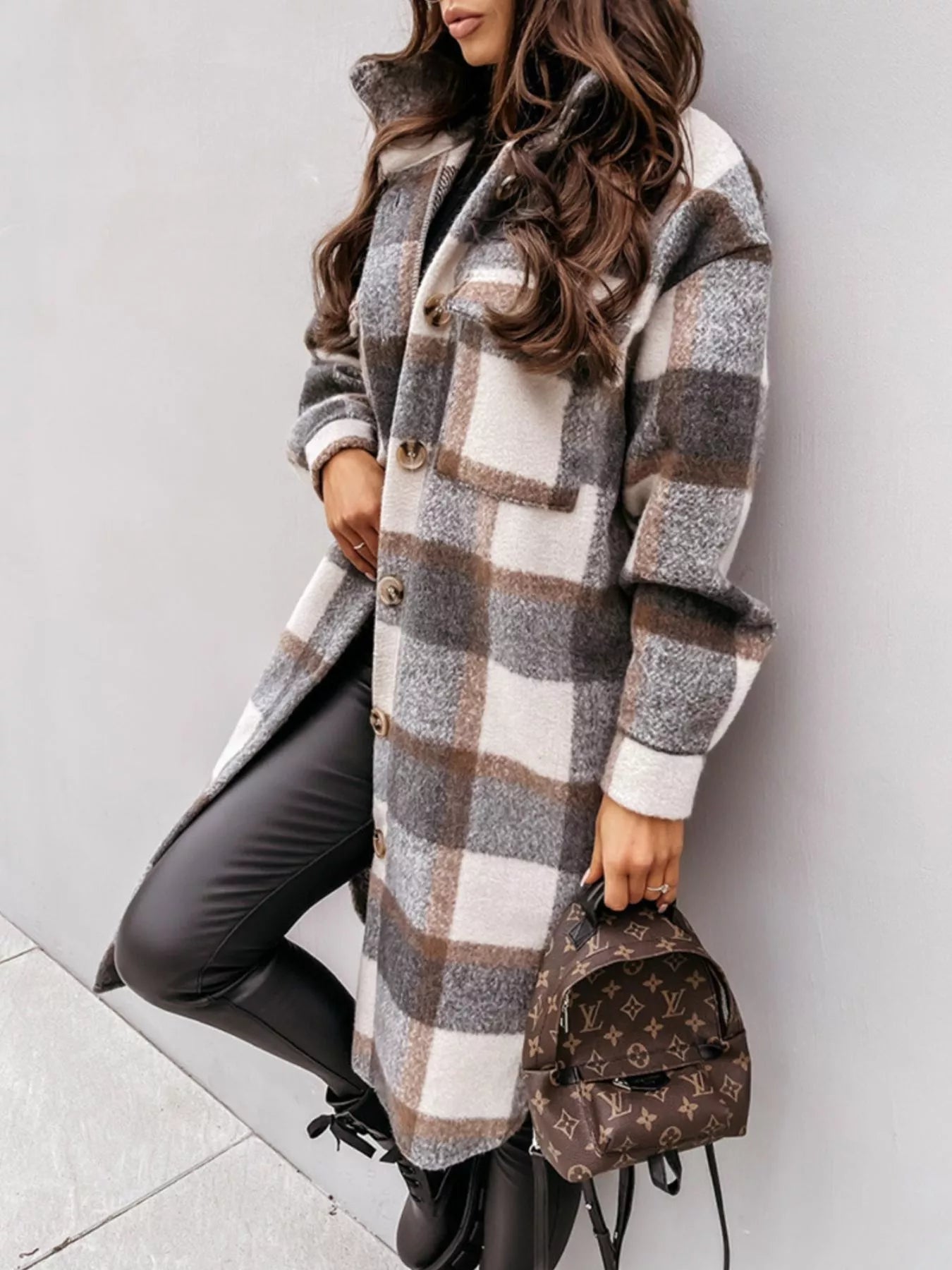 Longline Plaid Button-Up Coat for Women | Boutique Outerwear