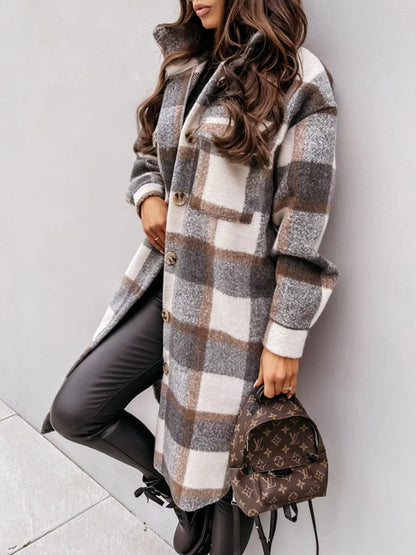 Longline Plaid Button-Up Coat for Women | Boutique Outerwear