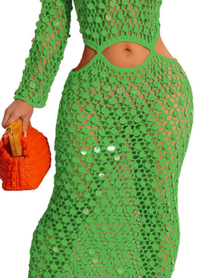 Pailletten-Maxikleid mit Netzeinsatz