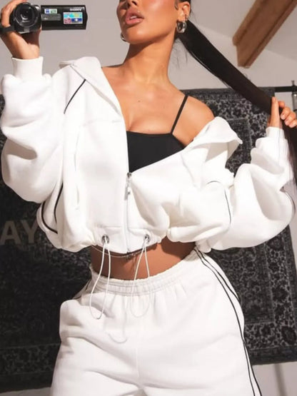 Cropped Zip-Up Hoodie and Wide-Leg Sweatpants Lounge Set