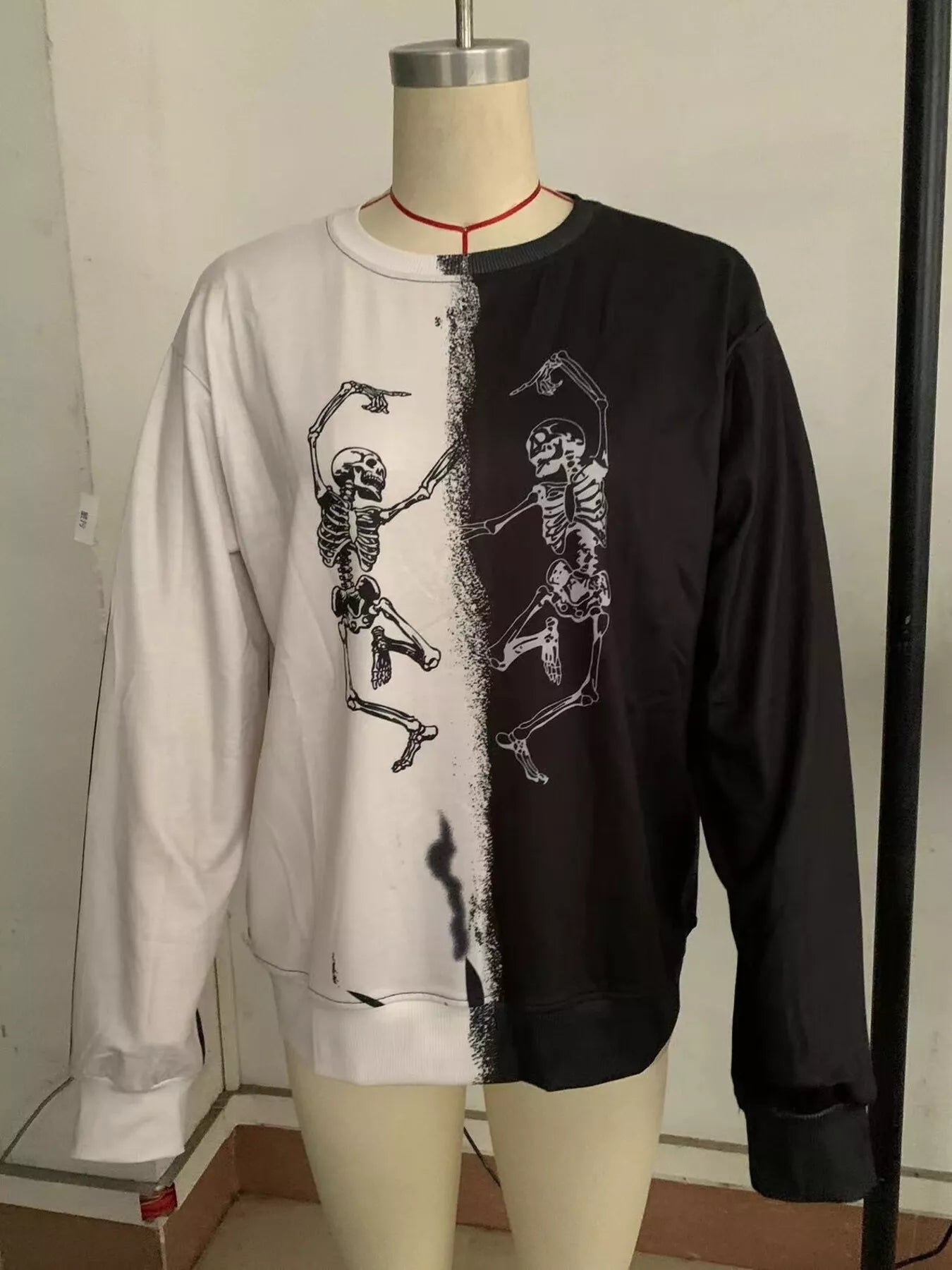 Halloween Skeleton Print Color Block Sweatshirt