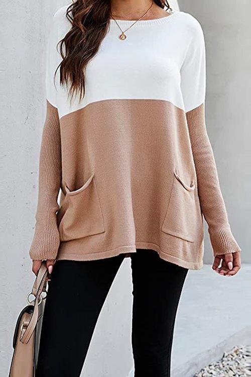 Rosiedress Color Block Knit Pullovers With Pockets