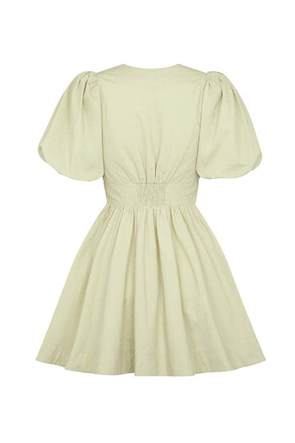 Rosiedress Deep V Neck Puff Sleeves Bow Knot Swing Dress