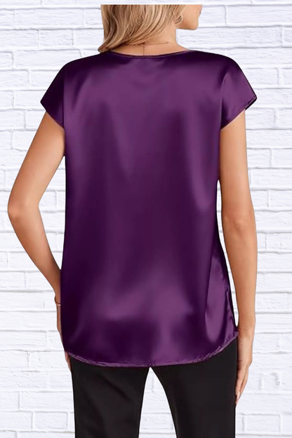 Satin V-Neck Short Sleeve Blouse