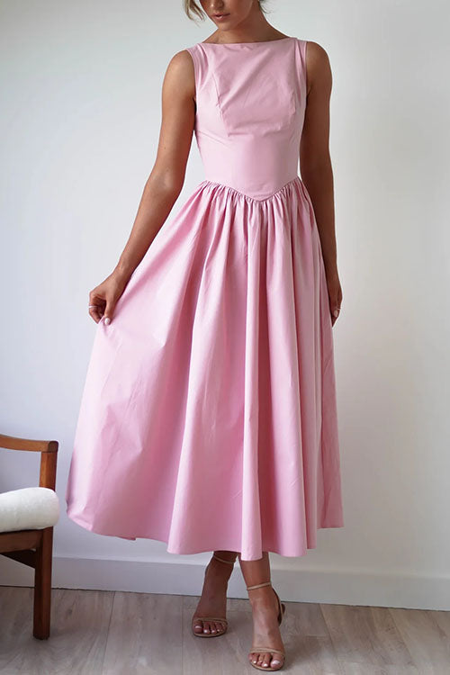 Sleeveless Open Back Swing Midi Dress