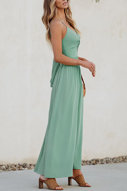 Rosiedress Twist V Neck Tie Back Cut Out Swing Maxi Cami Dress