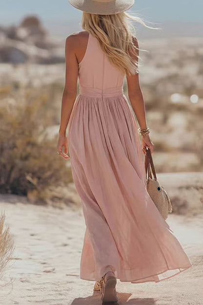 West Resort V Neck Sleeveless Cotton Linen Dress