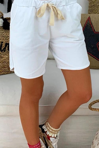 Solid Drawstring Waist Bermuda Shorts White