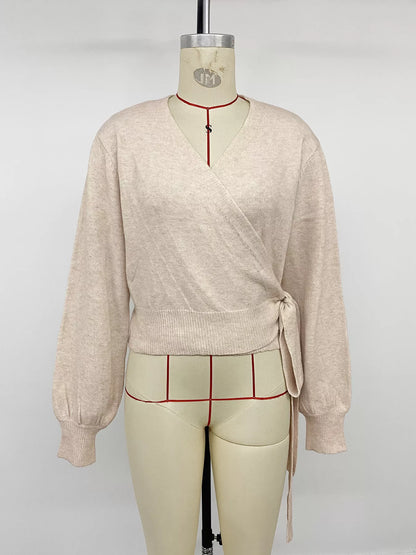 Tied Surplice Long Sleeve Sweater