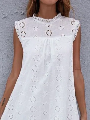 Chic Embroideried Sleeveless Cotton Dress