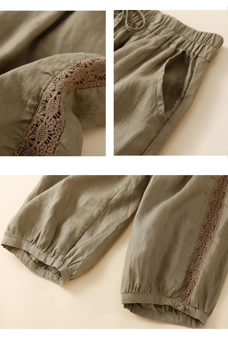 Cotton Linen Lace Casual Pants