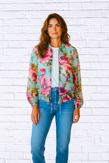 Demi Lola Jacket i Tangerine / Turquoise / Animal and Floral