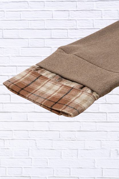 Drawstring Plaid Turtleneck Long Sleeve Top