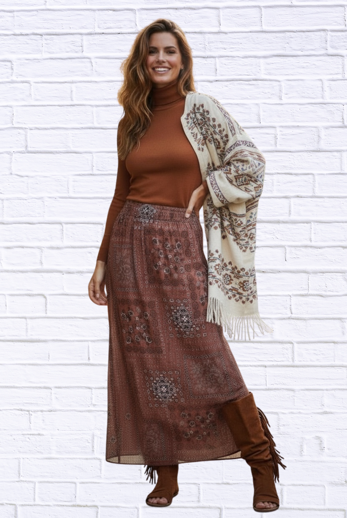 🤎 Boho Patchwork Printed Maxi Skirt