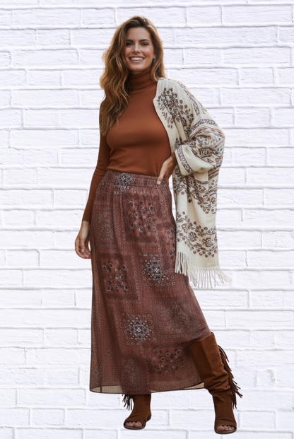 🤎 Boho Patchwork Printed Maxi Skirt