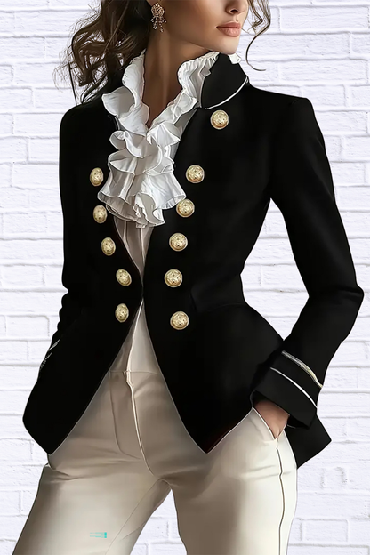 Decorative Button Hight-Low Blazer with Cuff Trim