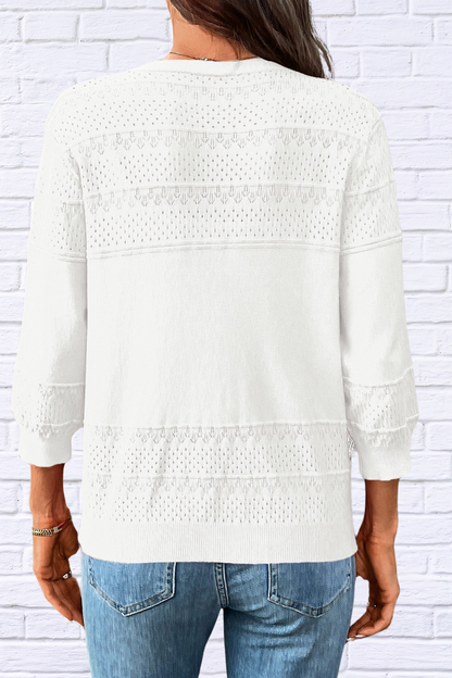 Textured Button-Front Cardigan with 3/4 Sleeves