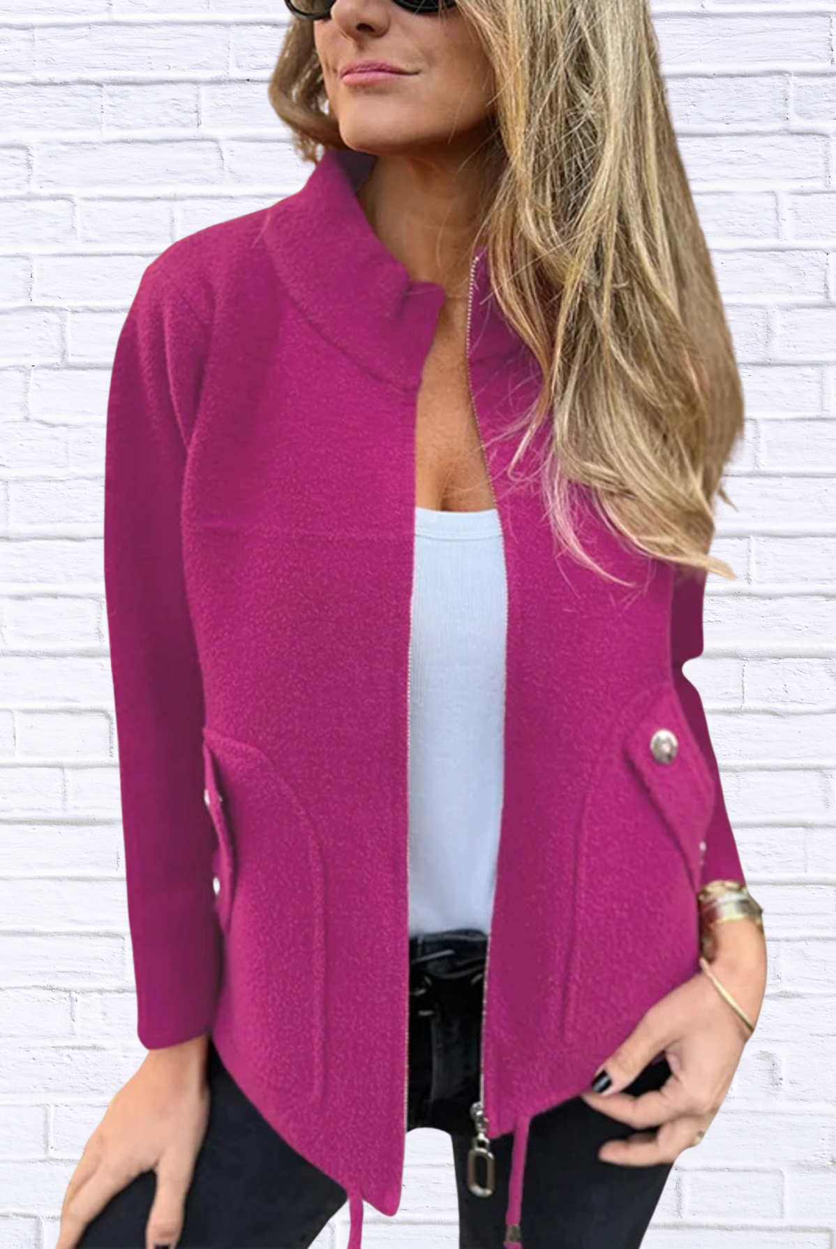 Full Size Textured Knit Zip Up Outerwear Plus Size