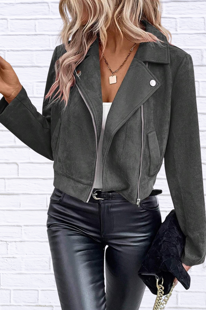 Zip Up Suede Cropped Moto Jacket