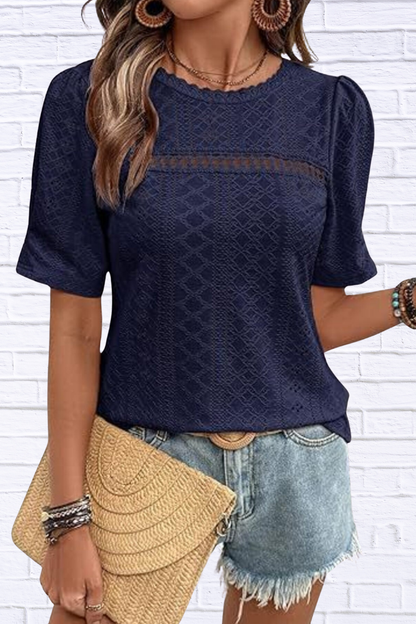 Eyelet Lace Detail Short Sleeve Blouse