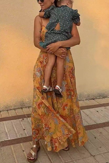 Spaghetti Strap Floral Print Chiffon Maxi Dress