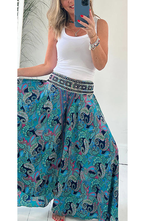 Rosiedress Elastic Waist Wide Leg Palazzo Printed Casual Pants