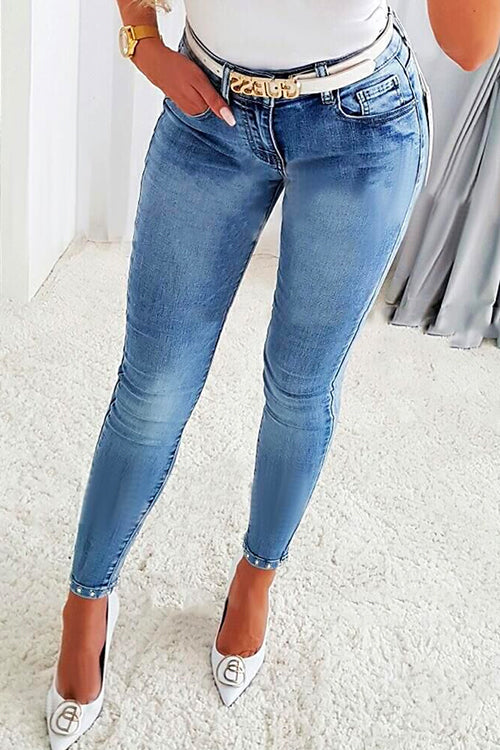 Rosiedress Beaded Butterfly Distressed Skinny Denim Pants